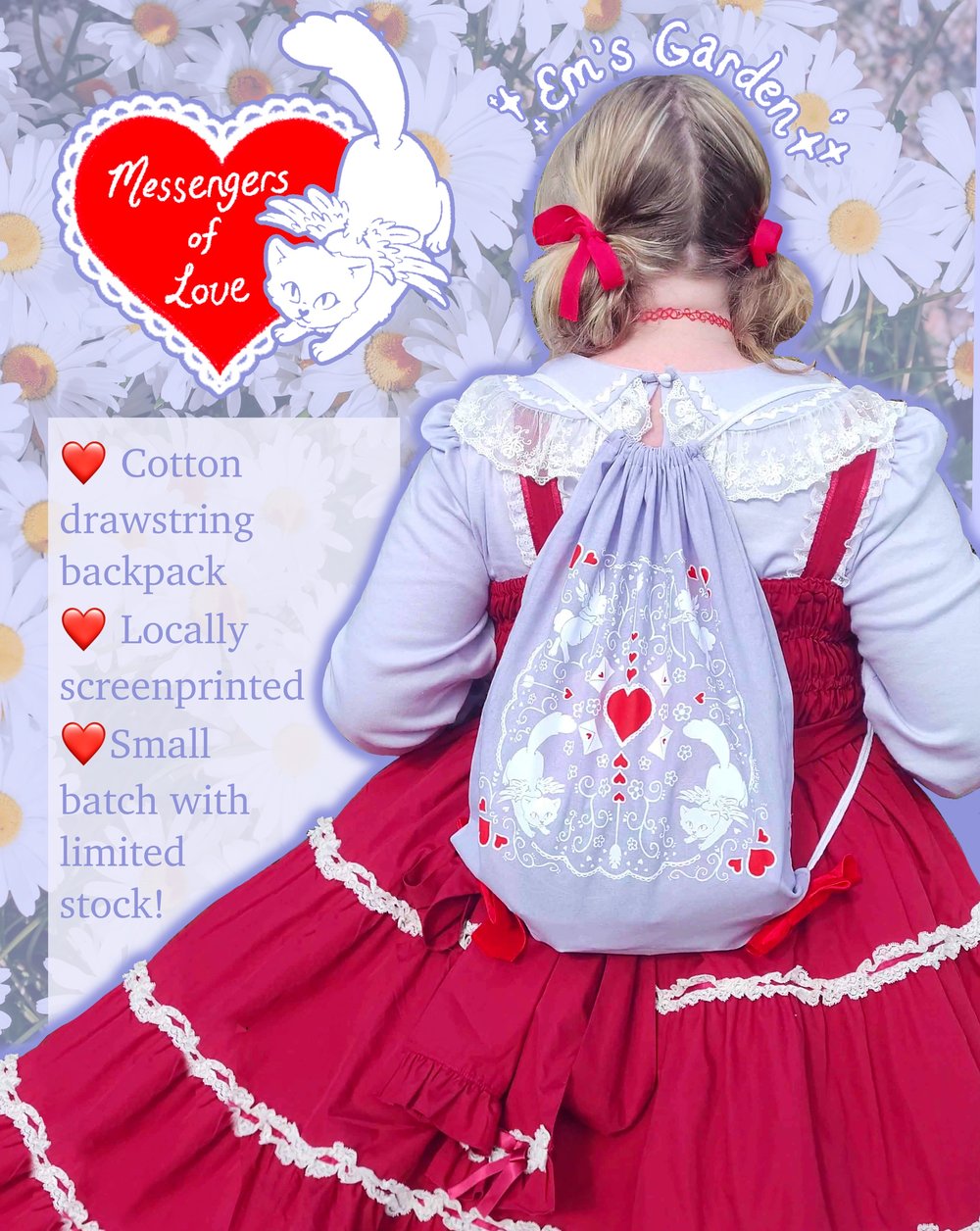 Image of Messengers of Love Drawstring Backpack | Lovecore Bag