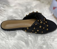 Image 2 of "Bria" Black Beaded Twist Sandals with Gold Studs