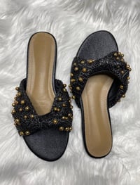Image 3 of "Bria" Black Beaded Twist Sandals with Gold Studs