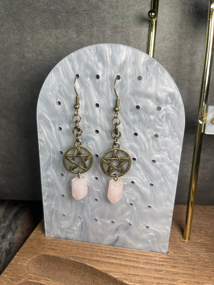 Image of Bronze Pentacle & Quartz Earrings