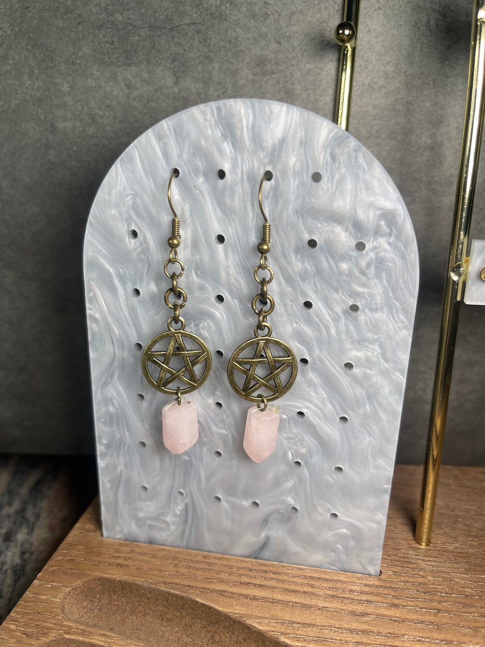Image of Bronze Pentacle & Quartz Earrings
