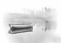 Boats in the fog at Loch Rusky exclusive print (monochrome)