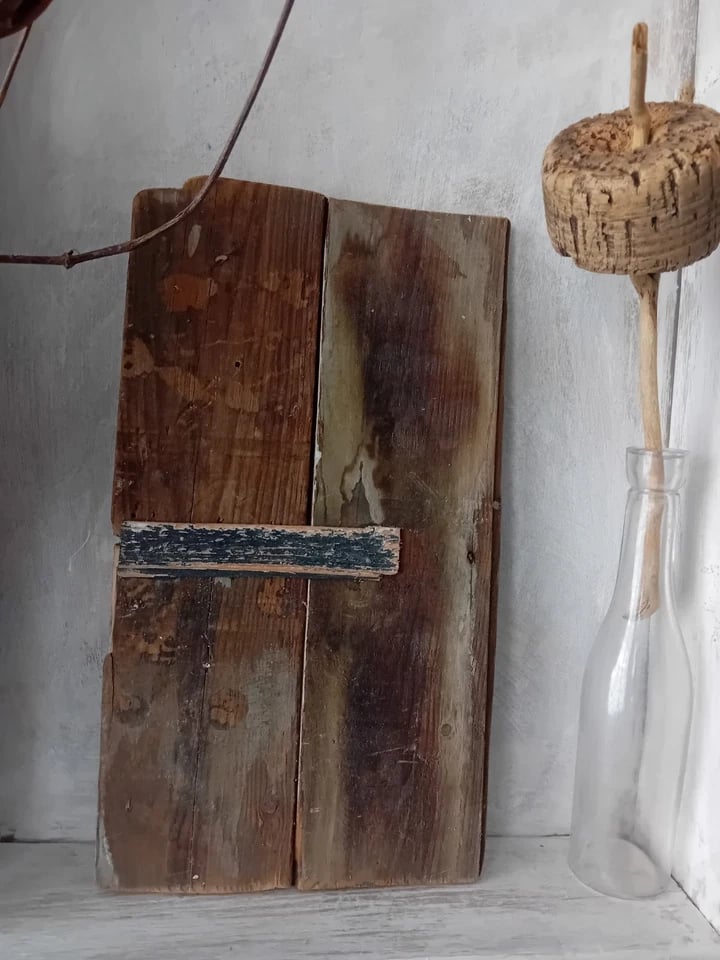Image of Vintage Drift Timber Panel Black White Rough Sawn Hand Painted Boat Side "2"