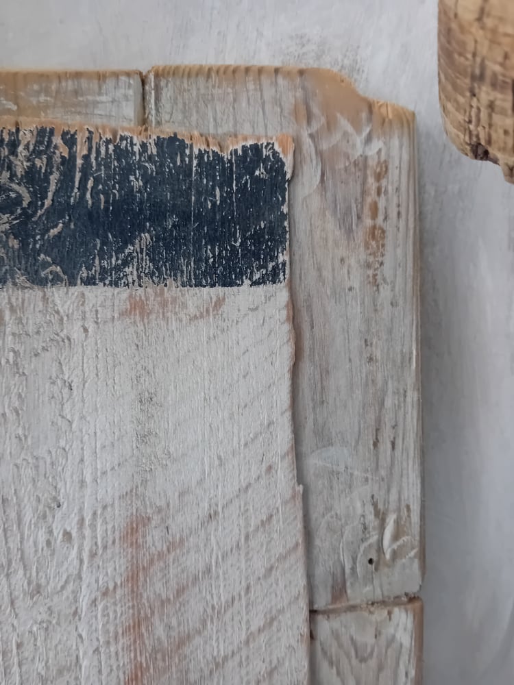 Image of Vintage Drift Timber Panel Black White Rough Sawn Hand Painted Boat Side "2"