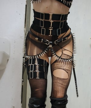 Image of SAMPLE - Heavy Metal Spiked Chest Harness in black fauxleather (Size S)