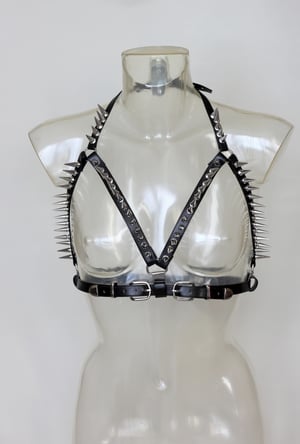 Image of SAMPLE - Heavy Metal Spiked Chest Harness in black fauxleather (Size S)