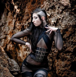 Image of SAMPLE - Elastic Waist Cincher in black satin and gunmetal hardware (Size S)