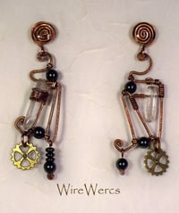 Image 2 of Hammerhead Quartz Powered One-of-a-Kind Original Earrings with Steampunk Style.