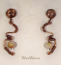 Image 1 of "Pogo Polly". Busty Handcrafted One-of-a-Kind Hammered Copper Earrings. 