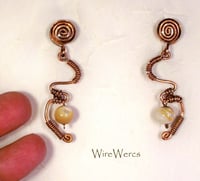 Image 2 of "Pogo Polly". Busty Handcrafted One-of-a-Kind Hammered Copper Earrings. 