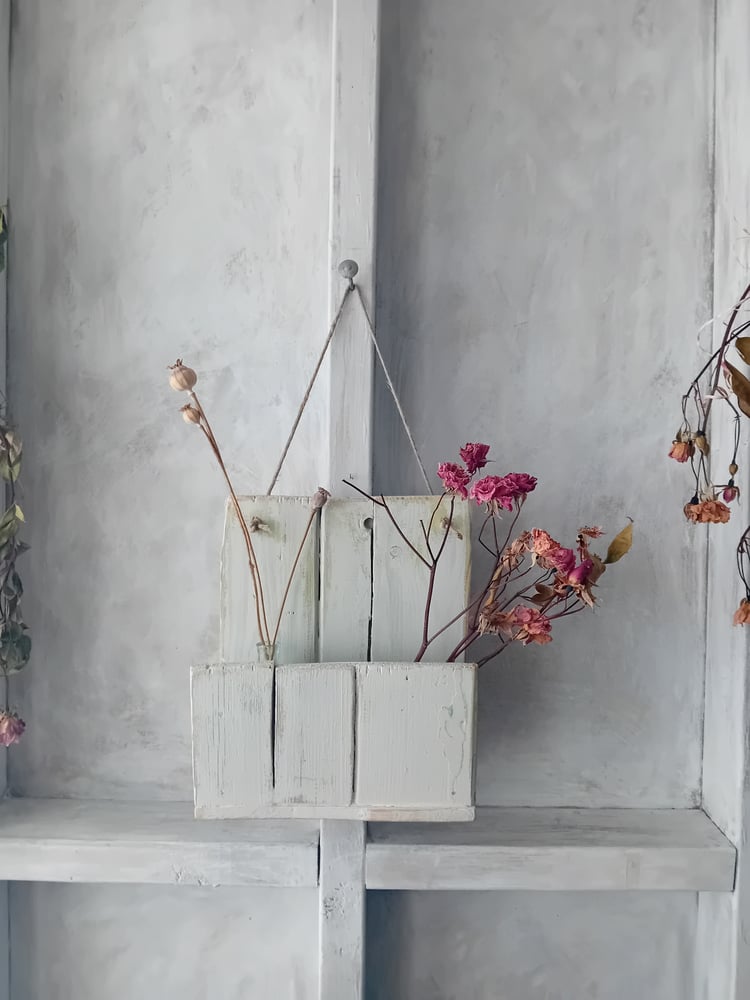 Image of Rustic Scratch Built Chippy Painted Timber Wall Box Pocket Herb Flower Display Caddy
