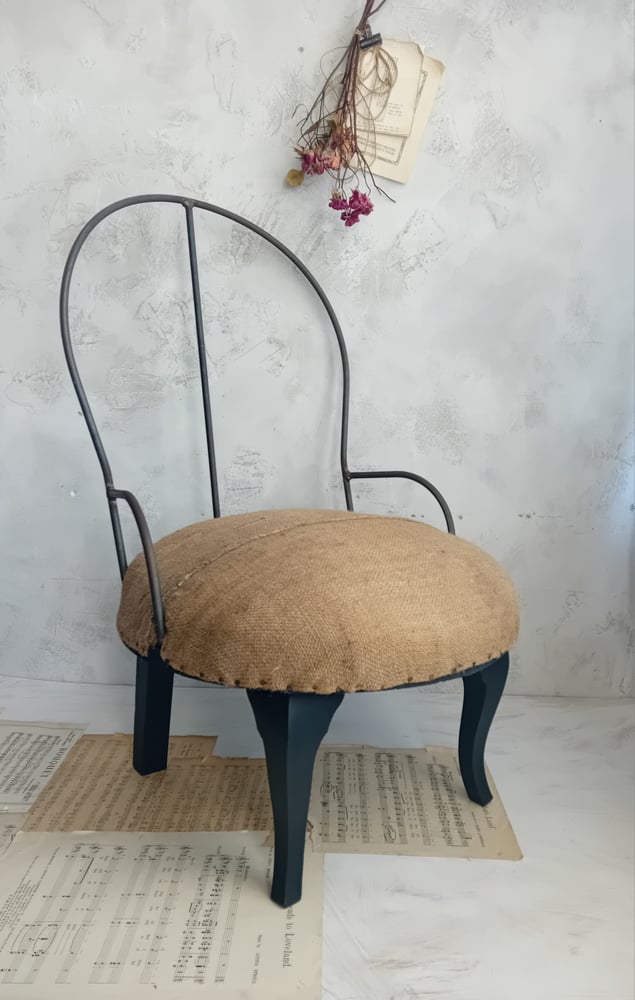 Image of Vintage Industrial Deconstructed Grain Sacking Upholstered Steel Framed Chair