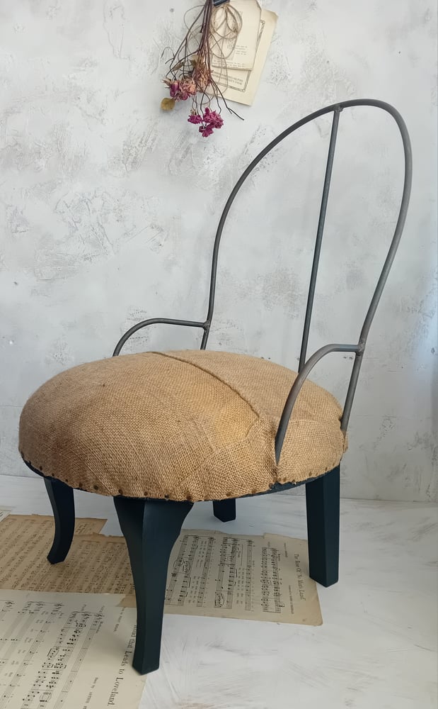 Image of Vintage Industrial Deconstructed Grain Sacking Upholstered Steel Framed Chair