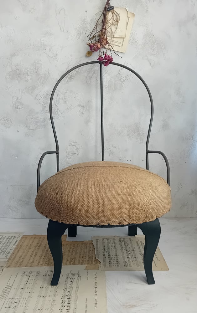 Image of Vintage Industrial Deconstructed Grain Sacking Upholstered Steel Framed Chair