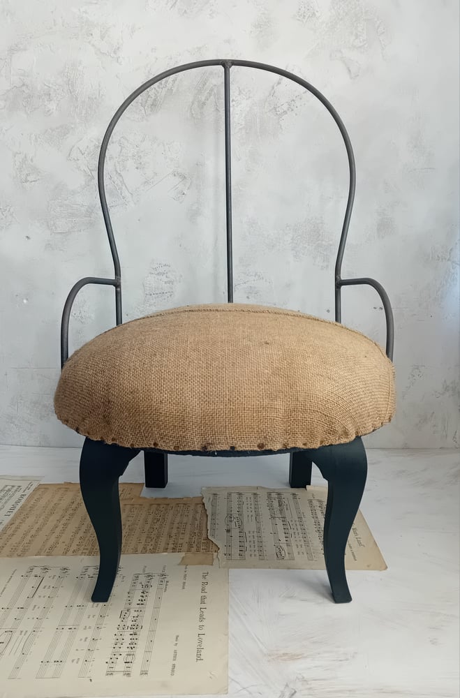 Image of Vintage Industrial Deconstructed Grain Sacking Upholstered Steel Framed Chair