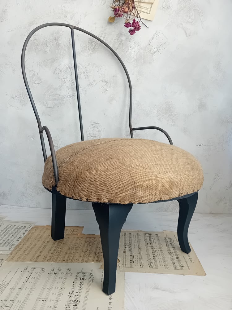 Image of Vintage Industrial Deconstructed Grain Sacking Upholstered Steel Framed Chair