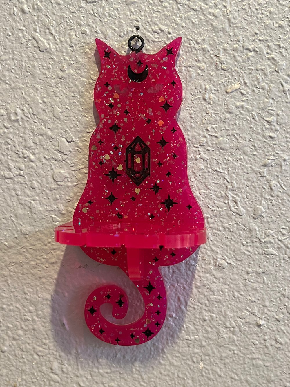 Image of Pink hanging cat shelf