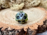Image 1 of B Grade Death Save D20 Dice for Dungeons and Dragons | Grey and Yellow Swirl Jesmonite Dice