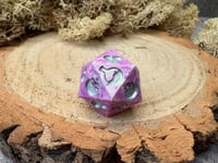 Image 1 of B Grade Death Save D20 Dice for Dungeons and Dragons | Pink and Purple Jesmonite Dice
