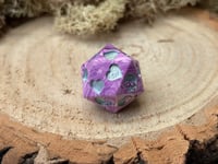 Image 4 of B Grade Death Save D20 Dice for Dungeons and Dragons | Pink and Purple Jesmonite Dice