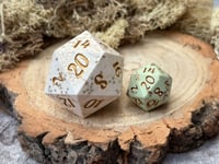 Image 2 of Beige and Gold Glitter Chonk D20 | Jesmonite Dice for Dungeons and Dragons