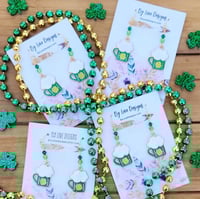 Image 1 of Green Beer Earrings | Shamrock Beer Mug Earrings