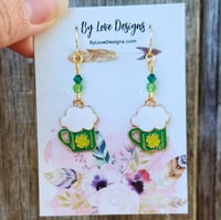 Image 2 of Green Beer Earrings | Shamrock Beer Mug Earrings