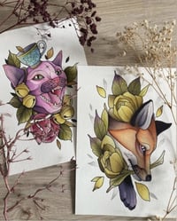 SPHYNX-KATZE MIT TASSE + FUCHS MIT BLUME PRINT