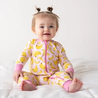Image 2 of Baby Bamboo Pajamas w/ Dreamcuffs® - Pink Bananas