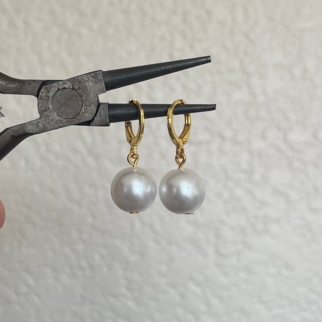 jumbo pearl huggie hoop earrings