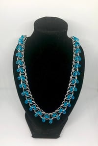 Image 1 of Aqua Beaded Helm’s Weave Chainmail Necklace