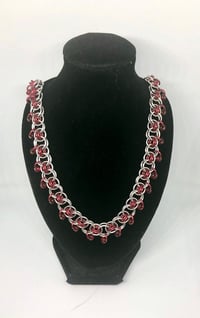Image 1 of Garnet Beaded Helm’s Weave Chainmail Necklace