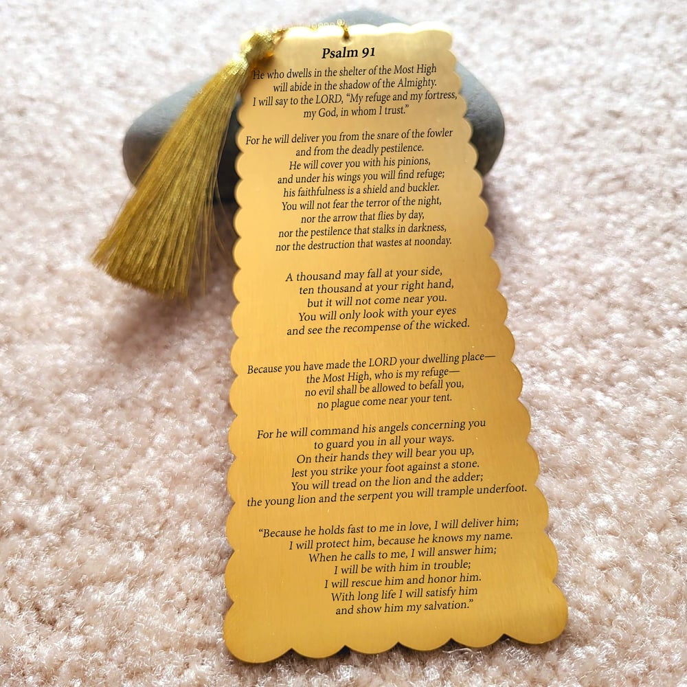Image of He who dwells in the shelter of the Most High will abide in the shadow -PSALM 91 Metal Bookmark
