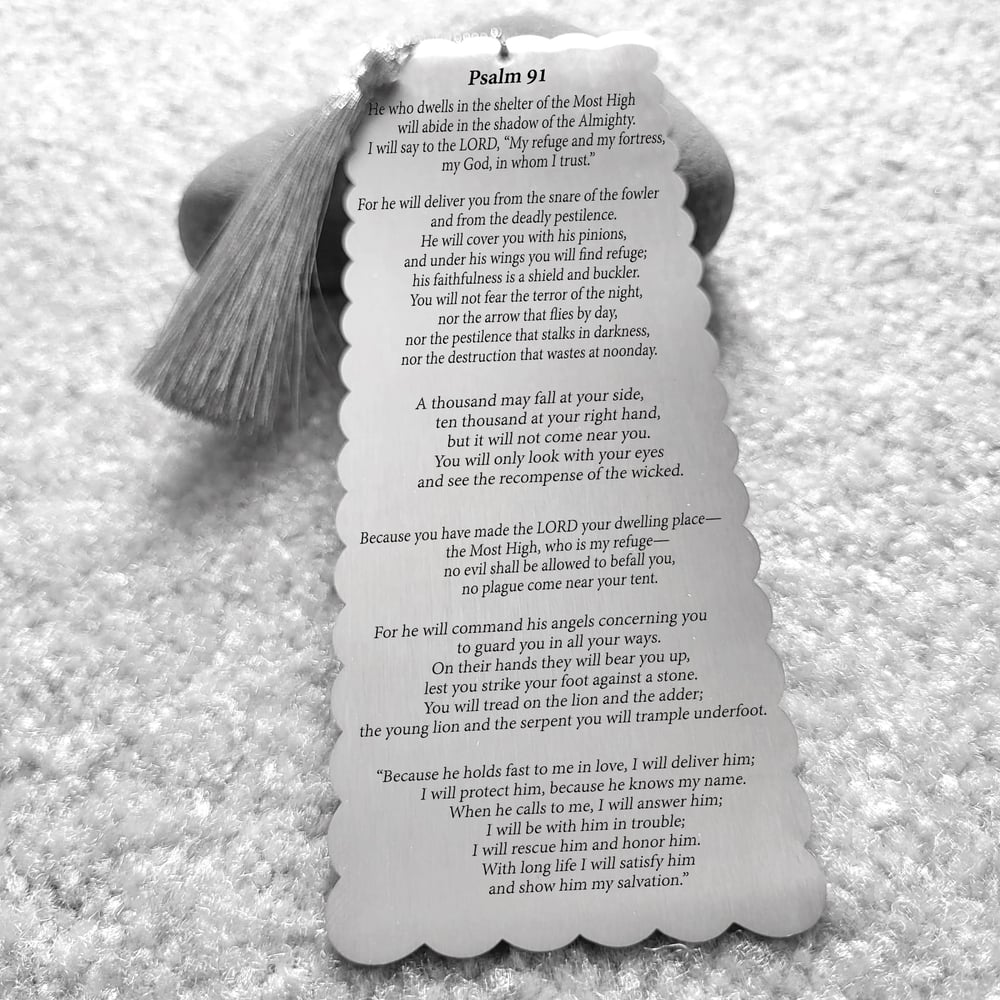 Image of Premium Bookmark with PSALM 91 engraving - He who dwells in the shelter of the Most High ..