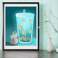 Image 1 of Baby Yoda Boba Tea Art Print