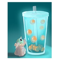Image 2 of Baby Yoda Boba Tea Art Print