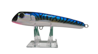 Image 1 of 50g Blue, Black Tiger Stripes, Silver Belly Diving Popper