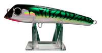 Image 1 of 50g Green Top, Black Tiger Stripes, Silver Belly Diving Popper