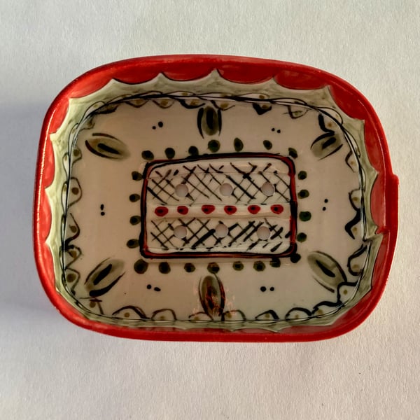 Image of Red, Green and Blue patterned soap dishes