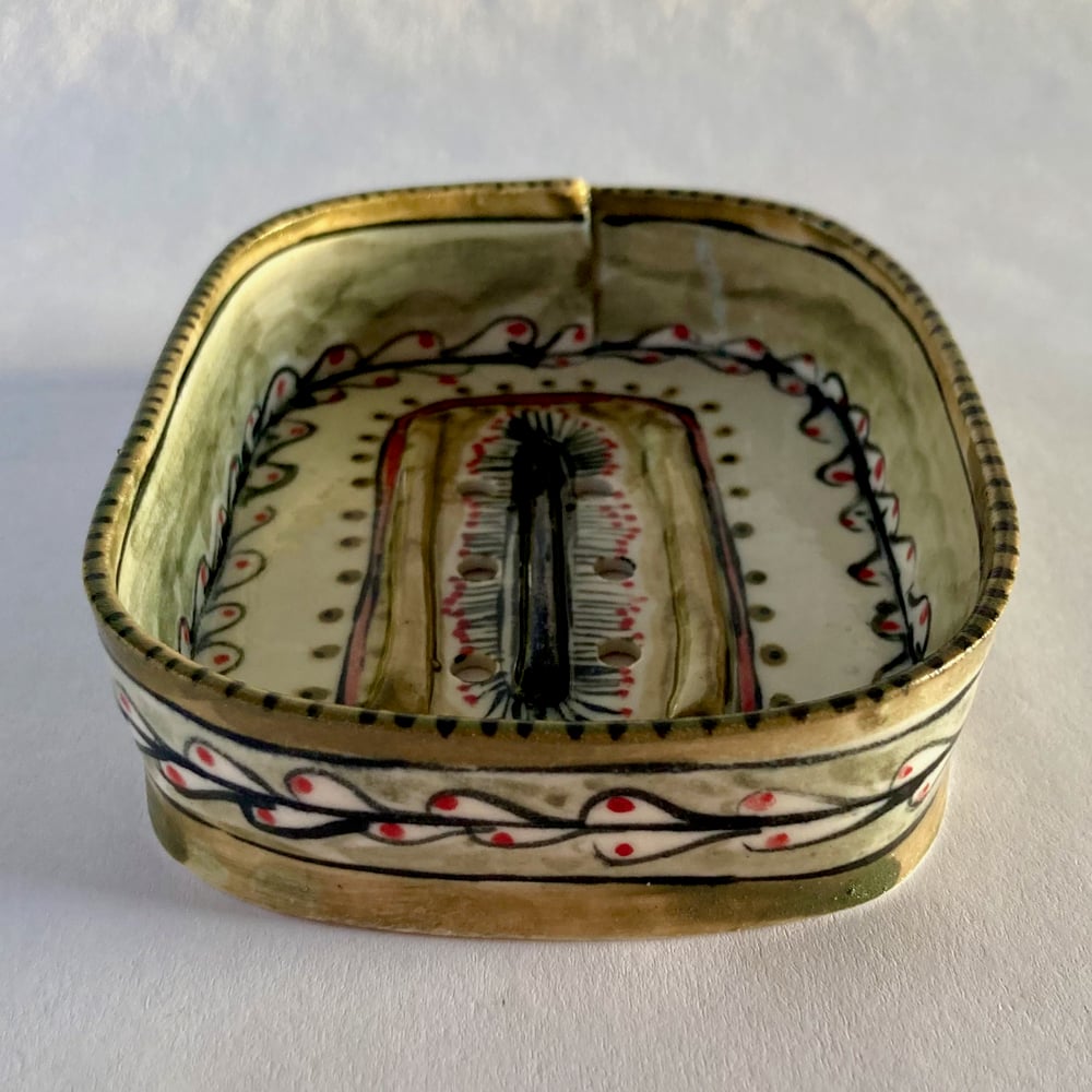 Image of Red, Green and Blue patterned soap dishes