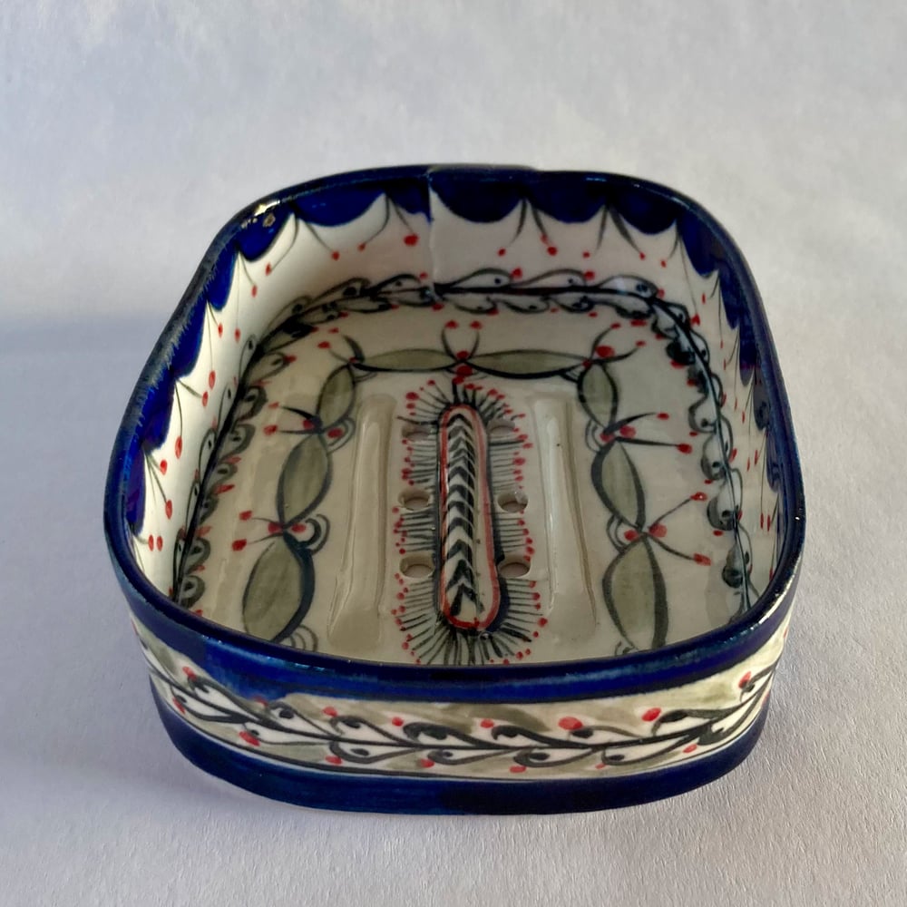 Image of Red, Green and Blue patterned soap dishes