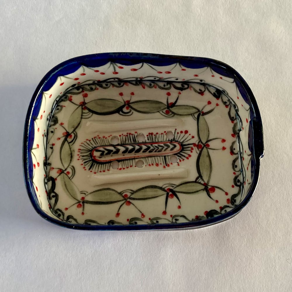 Image of Red, Green and Blue patterned soap dishes