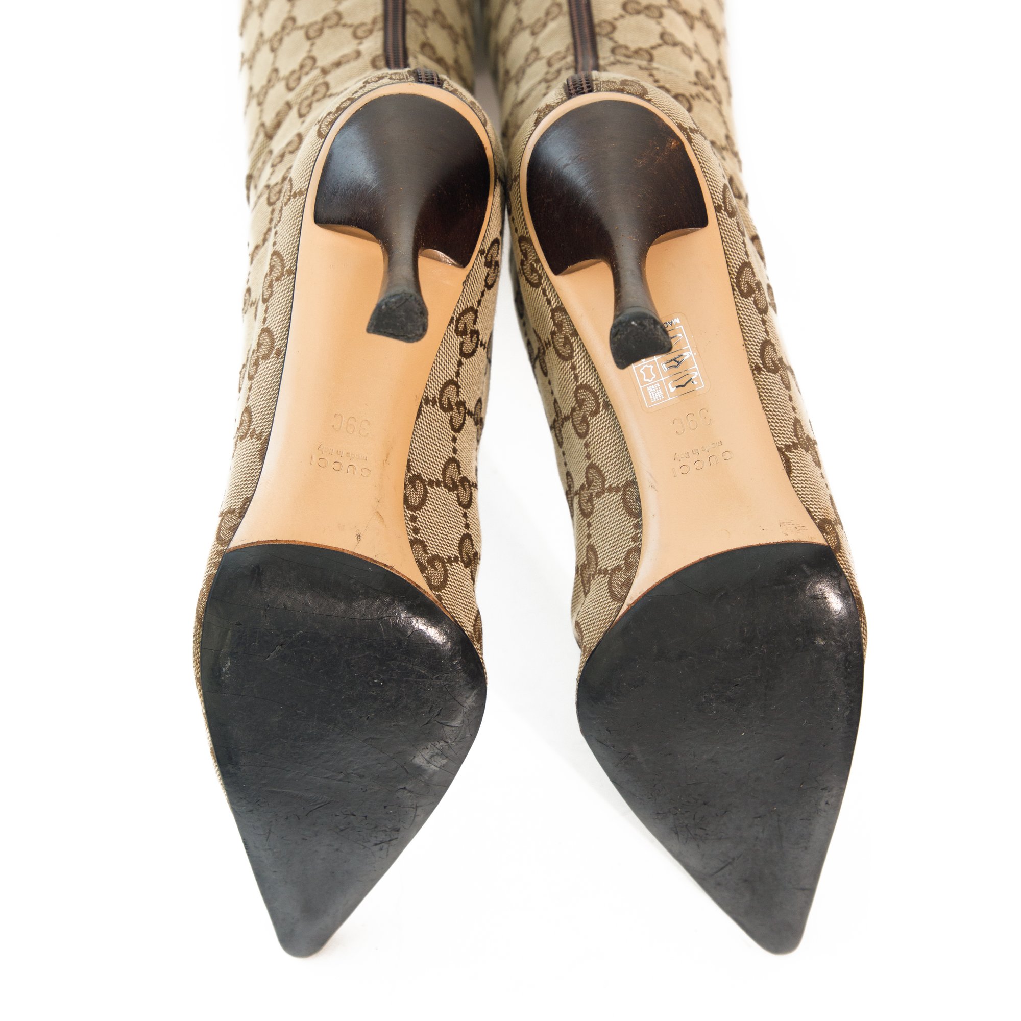 Image of Gucci Monogram Canvas Pointed Knee High Boots