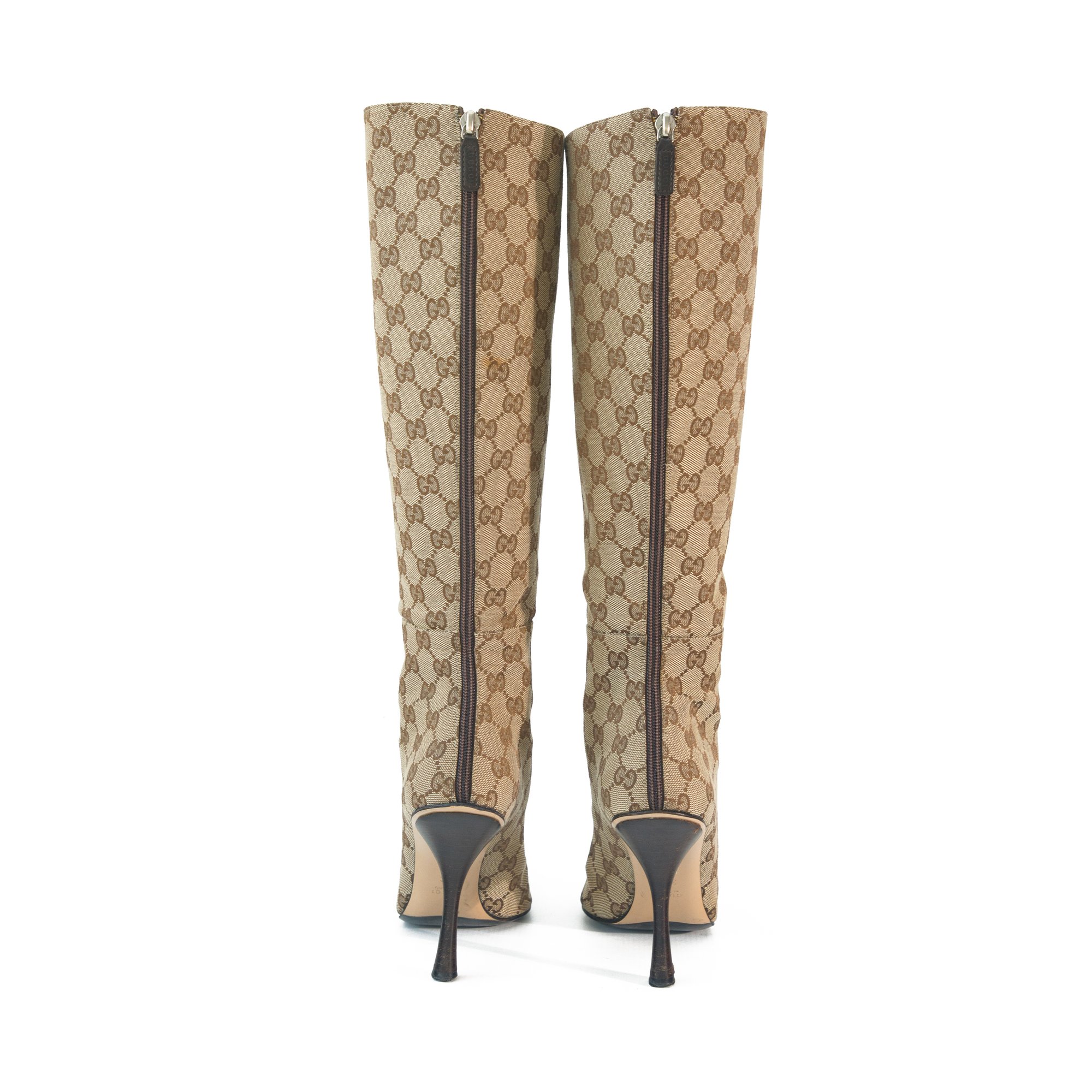 Image of Gucci Monogram Canvas Pointed Knee High Boots