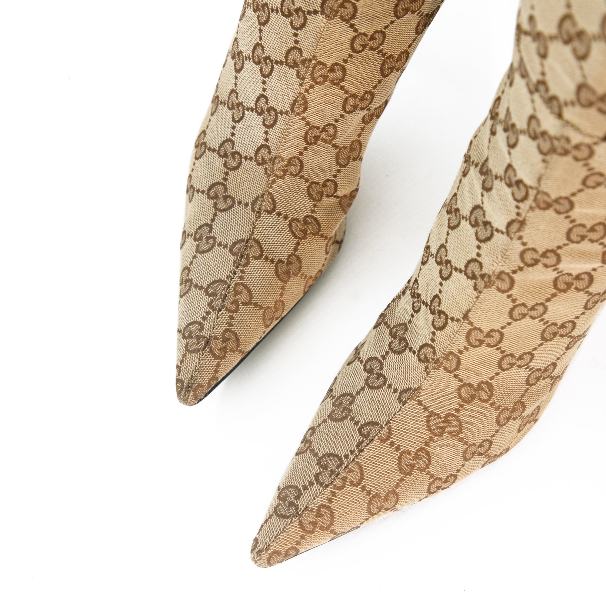 Image of Gucci Monogram Canvas Pointed Knee High Boots