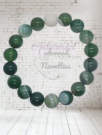 Image 4 of ANA826078 - Green Natural Agate & Matte White Onyx Stone Bead 12mm