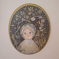 Original painting on wood Andrea at night in the garden