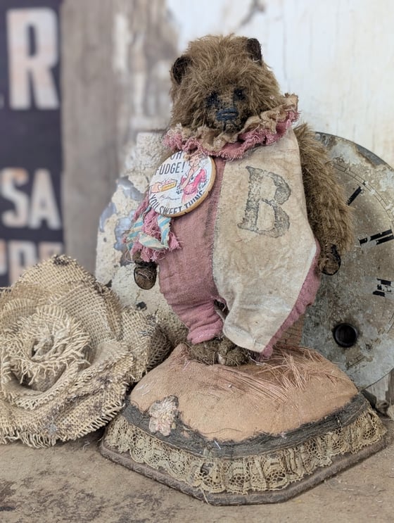 Image of OH FUDGE - 7" -Vintage Shabby MOHAIR Teddy Bear in romper  by Whendi's Bears