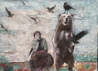 Image 2 of Bear, birds , and woman -imaginative  painting on canvas 