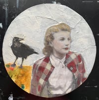 Image 1 of Woman and crow a vintage inspired painting on round canvas